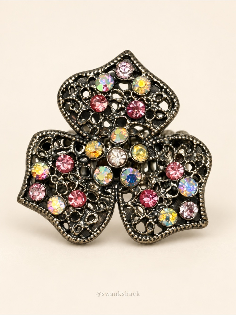 Multicolor Rhinestone Filigree Statement Stretch Ring Size 8+
